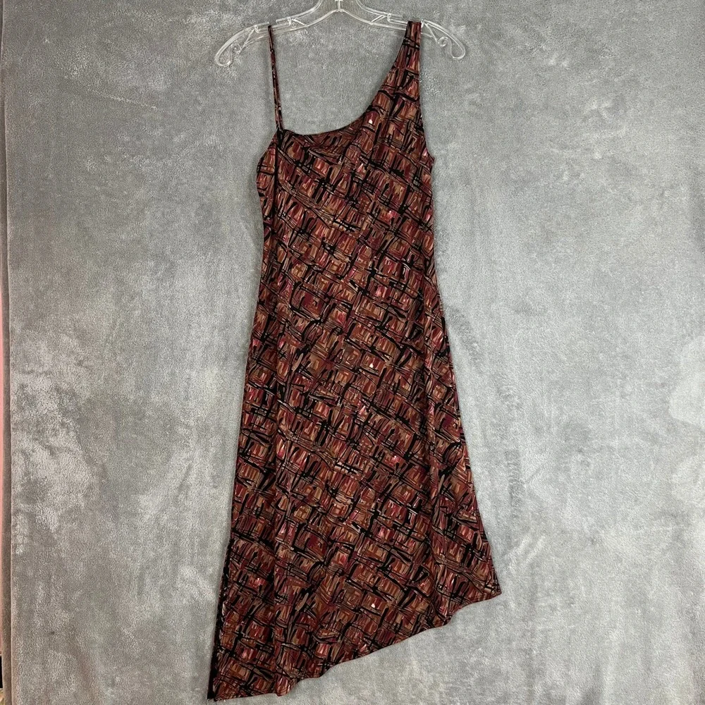 Vintage Y2K Midi Bodycon Dress Womens M Asymetrical Abstract Made in USA